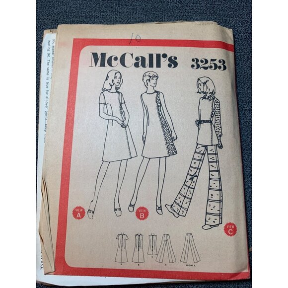 McCalls 3253 Vintage Sewing Pattern Dress Pants Size 10 uncut 1970s - Picture 1 of 5